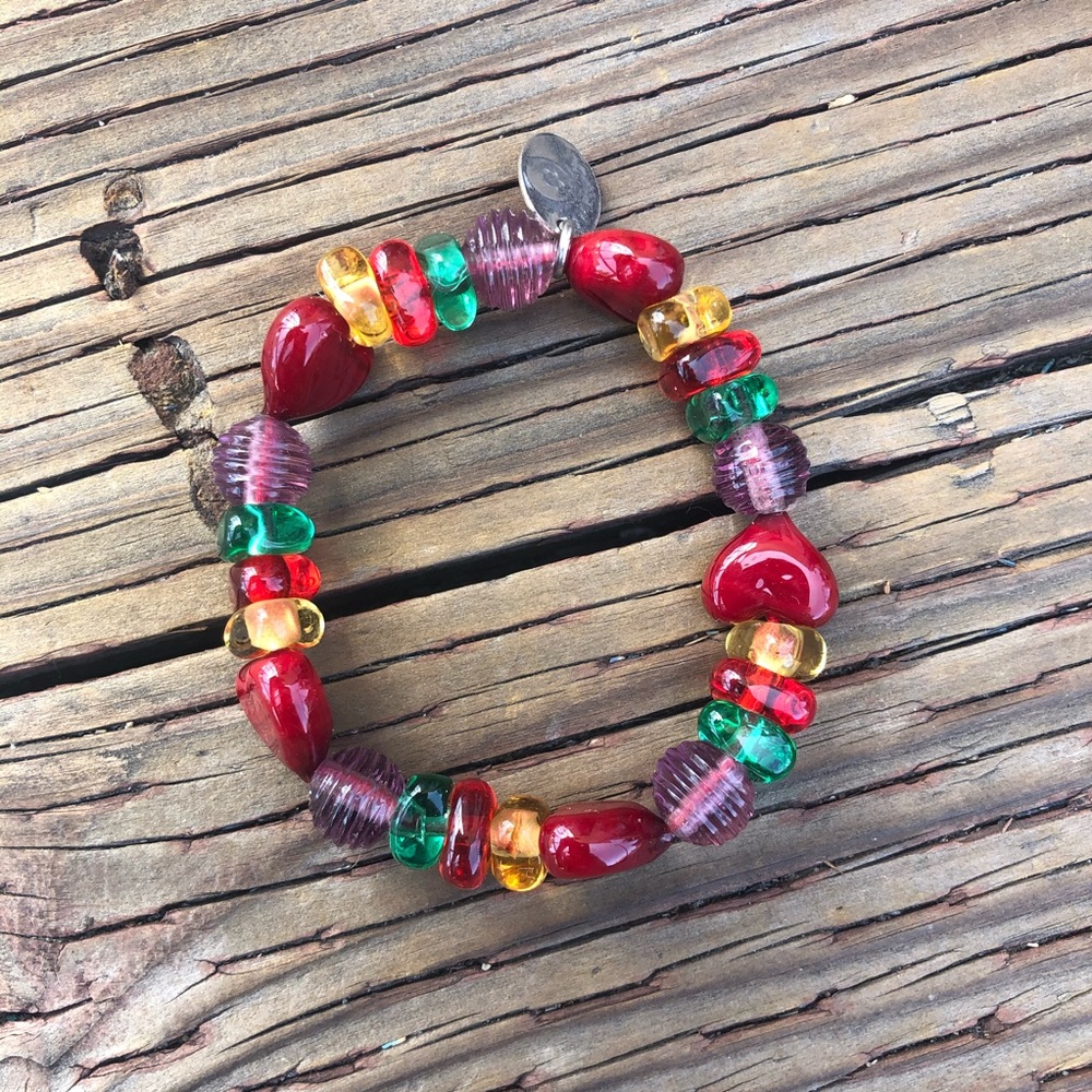 Millefiori Bead Red Purple Green Glass Bracelet
